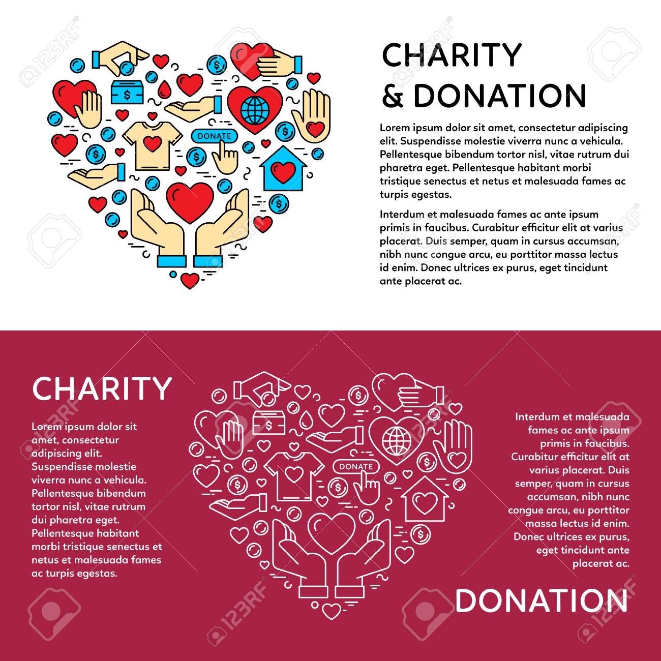 Charity And Donation Banner Design Template With Vector Graphic With Donation Card Template Free