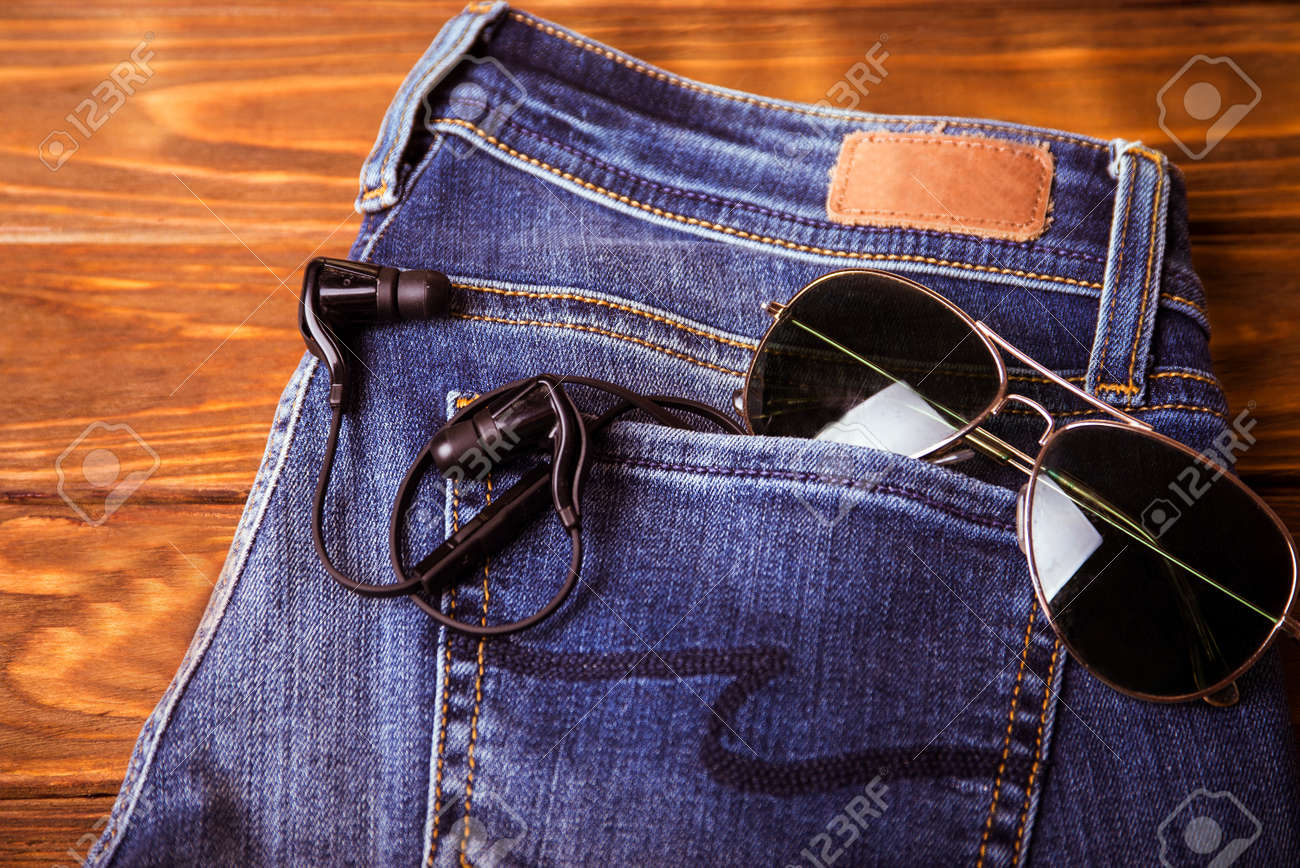 jeans with tag on back pocket