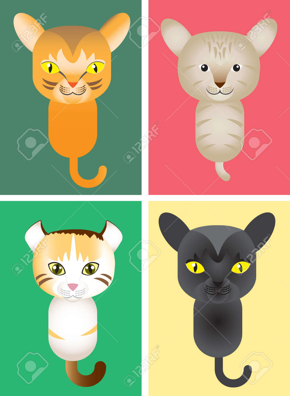 Illustration Differentes Sortes De Chat Bombay Chat Abbyssinien Bobtail Americain Bombay Clip Art Libres De Droits Vecteurs Et Illustration Image