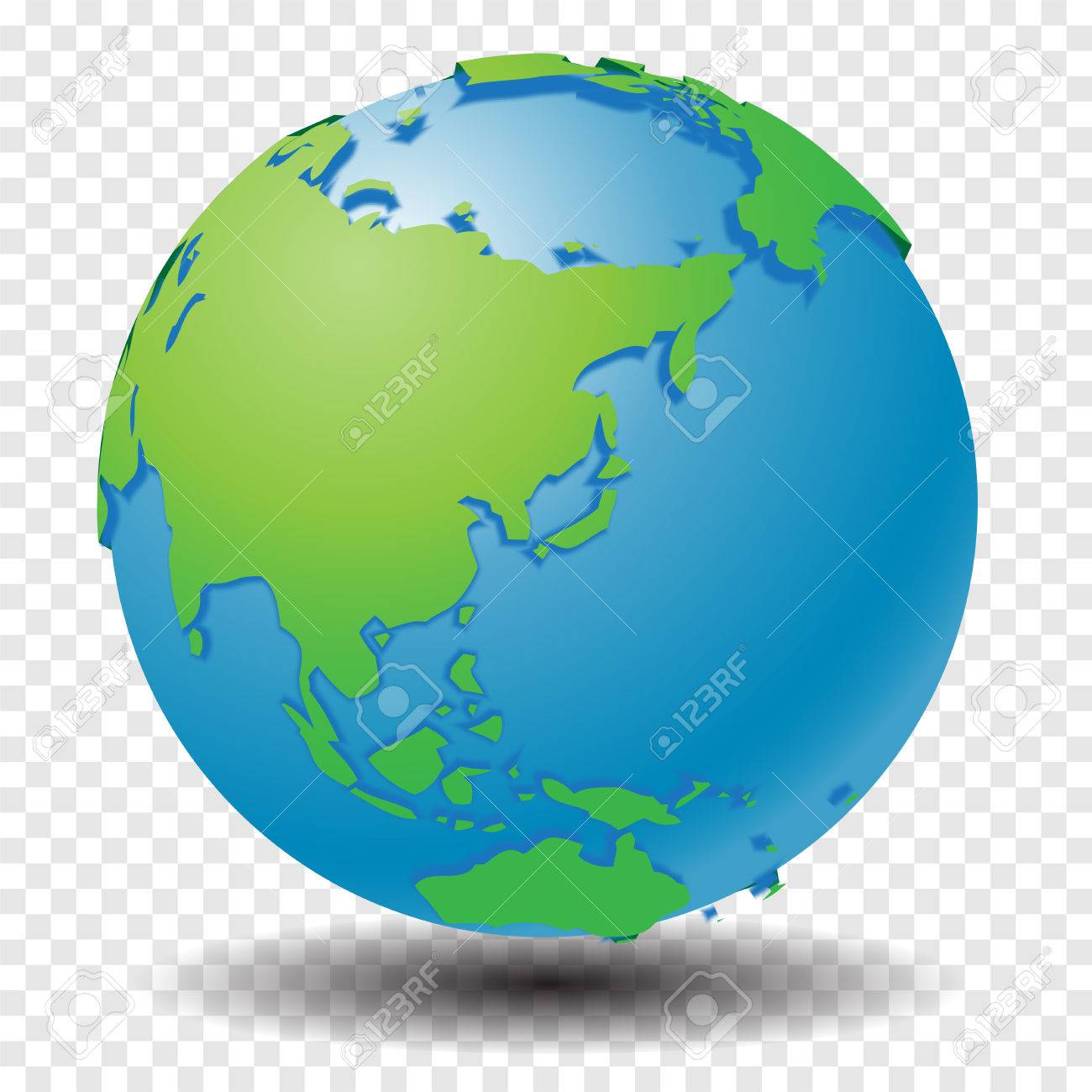 globe with world map show asia region with smooth vector shadows on transparency grid