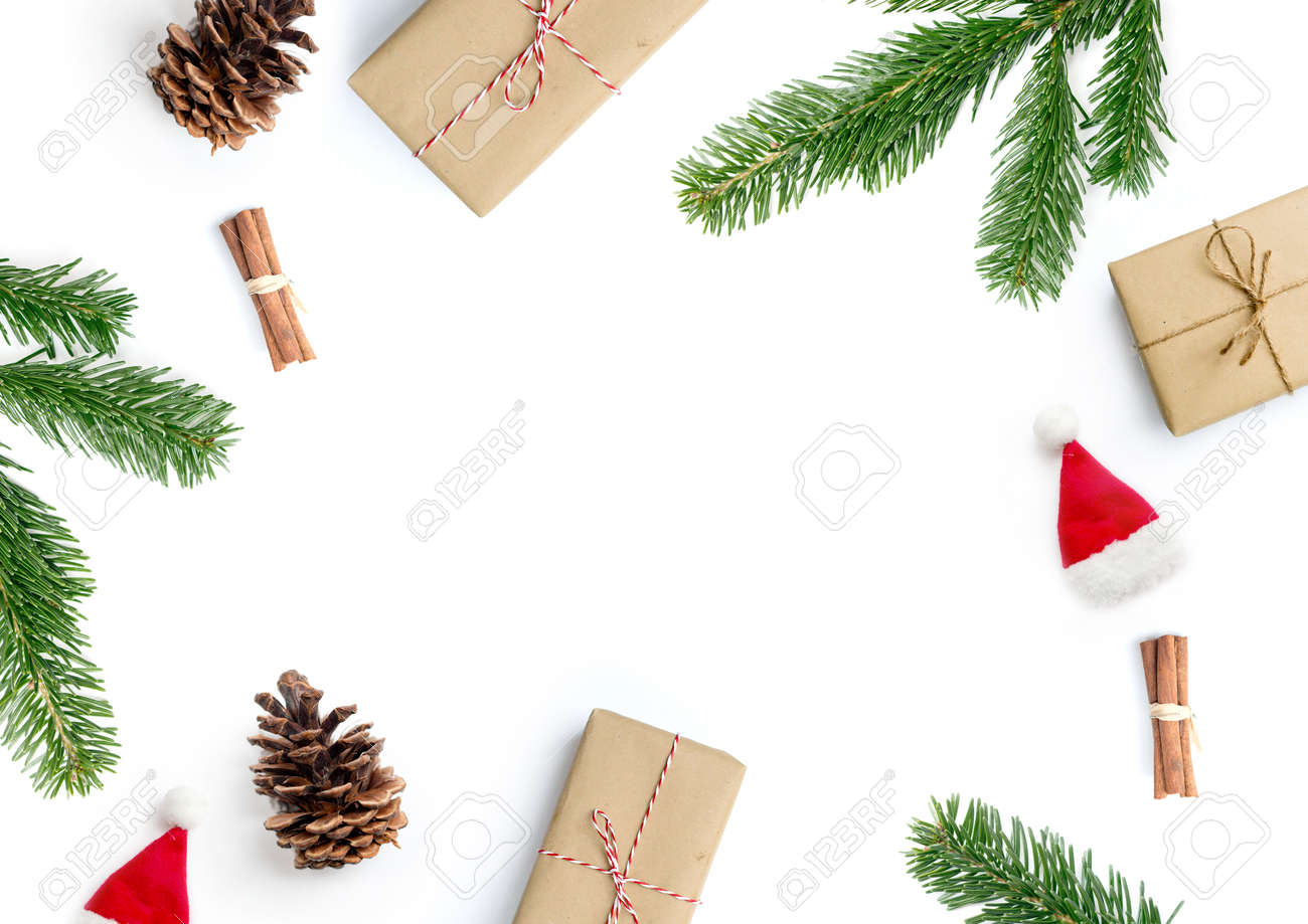 merry christmas layout composition top view with xmas presents merry christmas layout