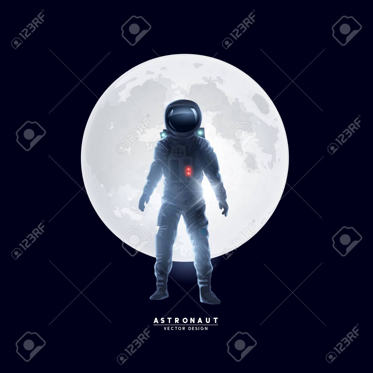 An astronaut spaceman stood in front of the moon. Vector illustration. - 124294974 An astronaut spaceman stood in front of the moon. Vector illustration. - 124294974