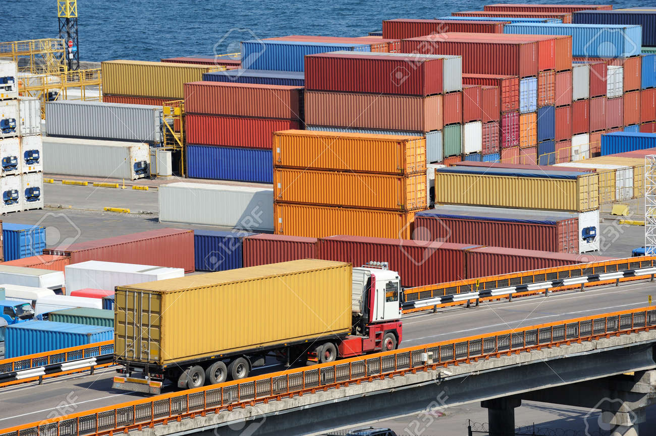 truck transport container to a warehouse near the sea - 14763487 truck transport container to a warehouse near the sea - 14763487