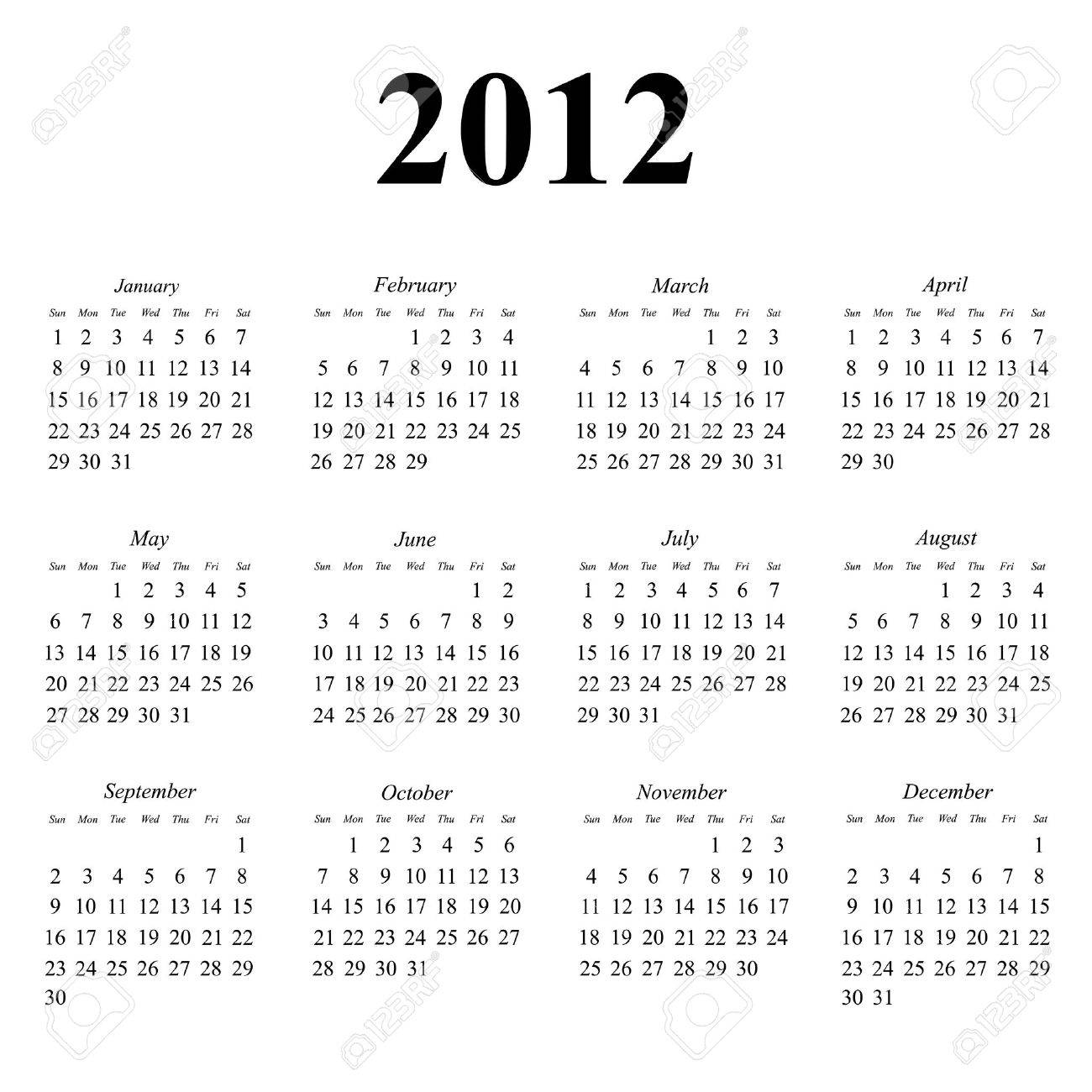 Calendario De 12 Con Diseno Sencillo Limpio Ilustraciones Vectoriales Clip Art Vectorizado Libre De Derechos Image