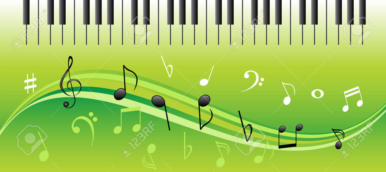 ピアノのキーと渦巻きの音符のイラスト素材 ベクタ Image
