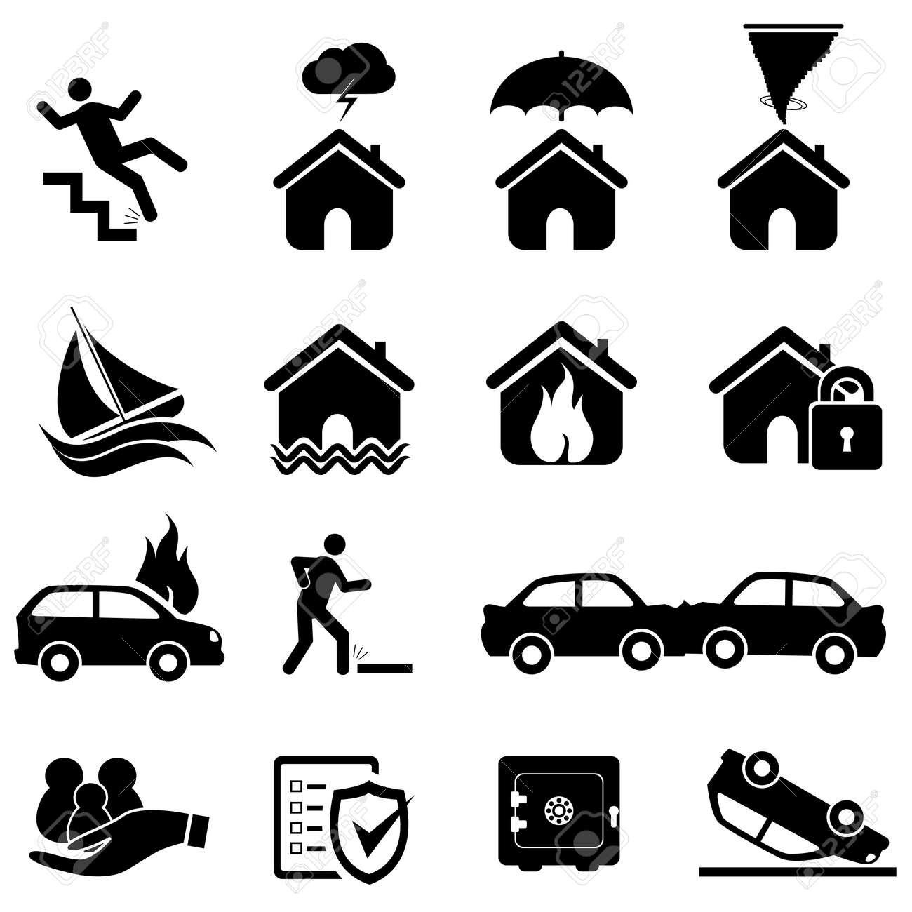 Insurance and disaster icon set - 18454701 Insurance and disaster icon set - 18454701