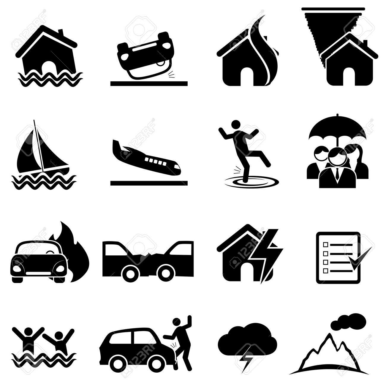 Insurance, accident, disaster icon set - 23019478 Insurance, accident, disaster icon set - 23019478