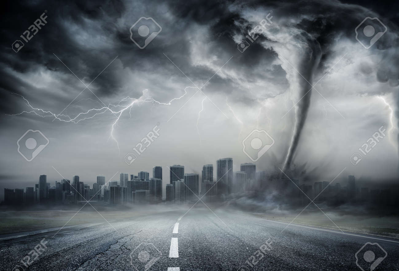 Tornado On The Business Road - Dramatic Weather On City - 56405068 Tornado On The Business Road - Dramatic Weather On City - 56405068