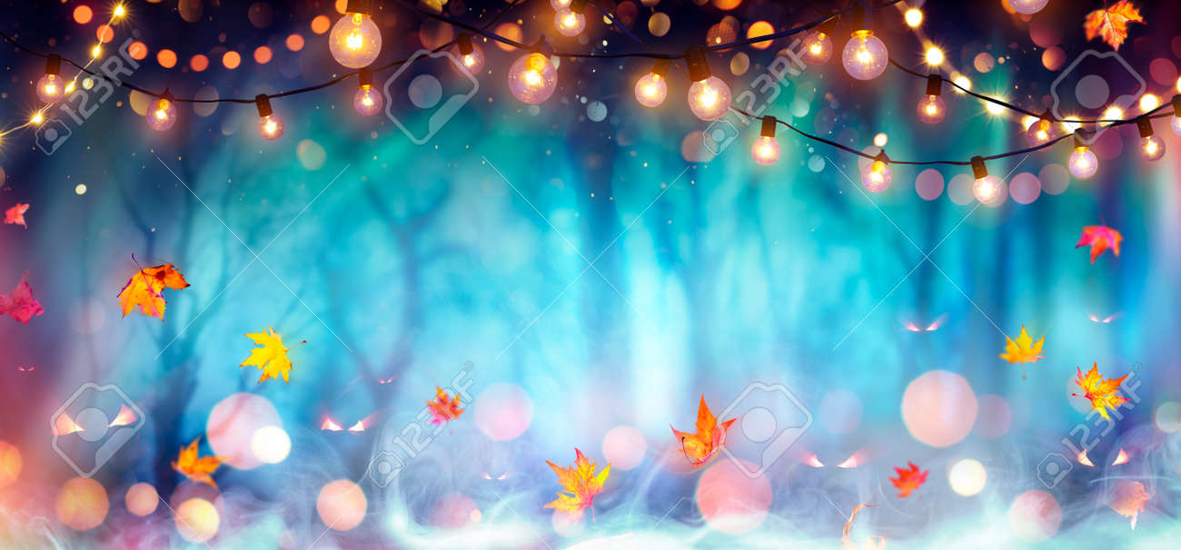 Abstract Party In Defocused Forest At Twilight - Halloween Background - 156374709 Abstract Party In Defocused Forest At Twilight - Halloween Background - 156374709