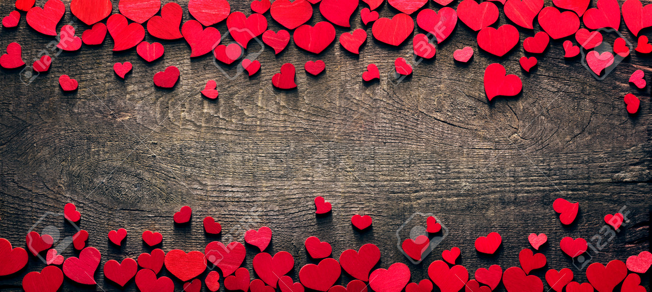 Valentine Card - Red Hearts On Wooden Tab - 162813979 Valentine Card - Red Hearts On Wooden Tab - 162813979