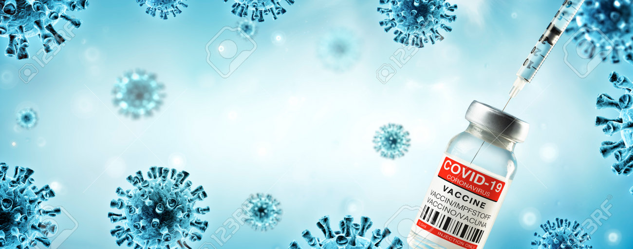Vaccine In Vial and Virus In Liquid With Blurred Bubbles - Immunization Concept - 3D Rendering - 162813983 Vaccine In Vial and Virus In Liquid With Blurred Bubbles - Immunization Concept - 3D Rendering - 162813983