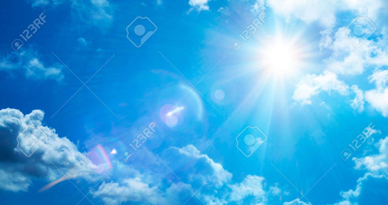 Abstract Weather Concept - Sun In Serene Sky With Flare Effect - 164196519 Abstract Weather Concept - Sun In Serene Sky With Flare Effect - 164196519
