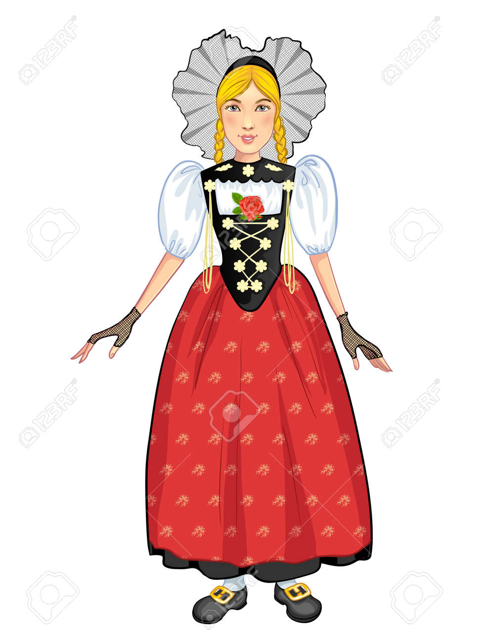 Young Cartoon Woman In Swiss National Costume Of Bern Region Royalty Free Cliparts Vectors And Stock Illustration Image