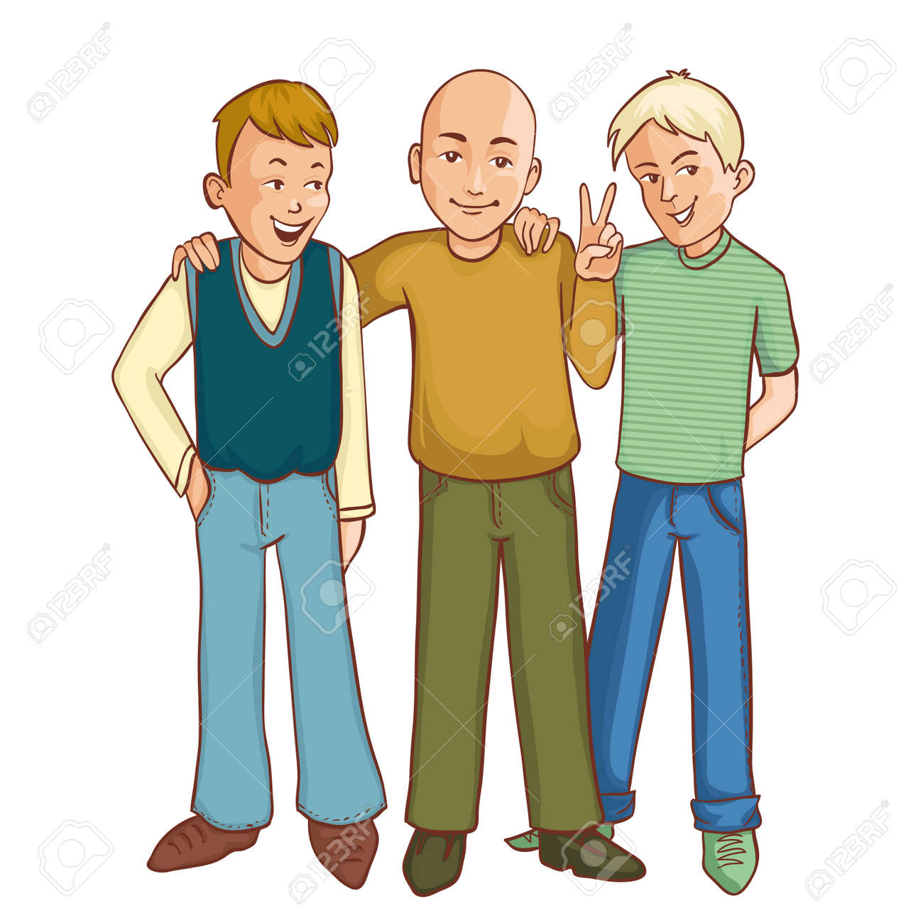 3 漫画友達が支え合い 1 つは髪 ベクトル画像なしです のイラスト素材 ベクタ Image