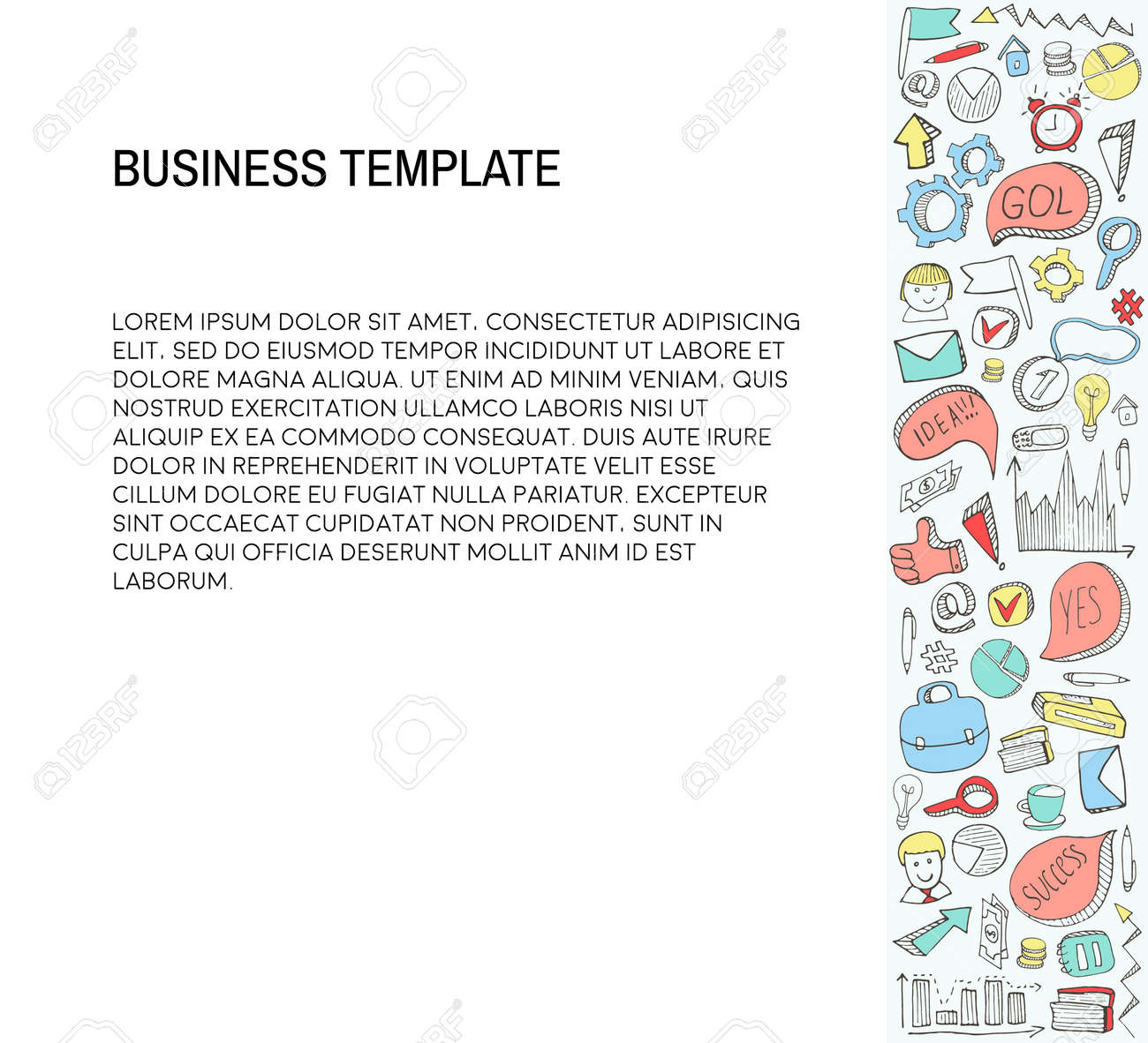 business card template with business doodles icons set sketch