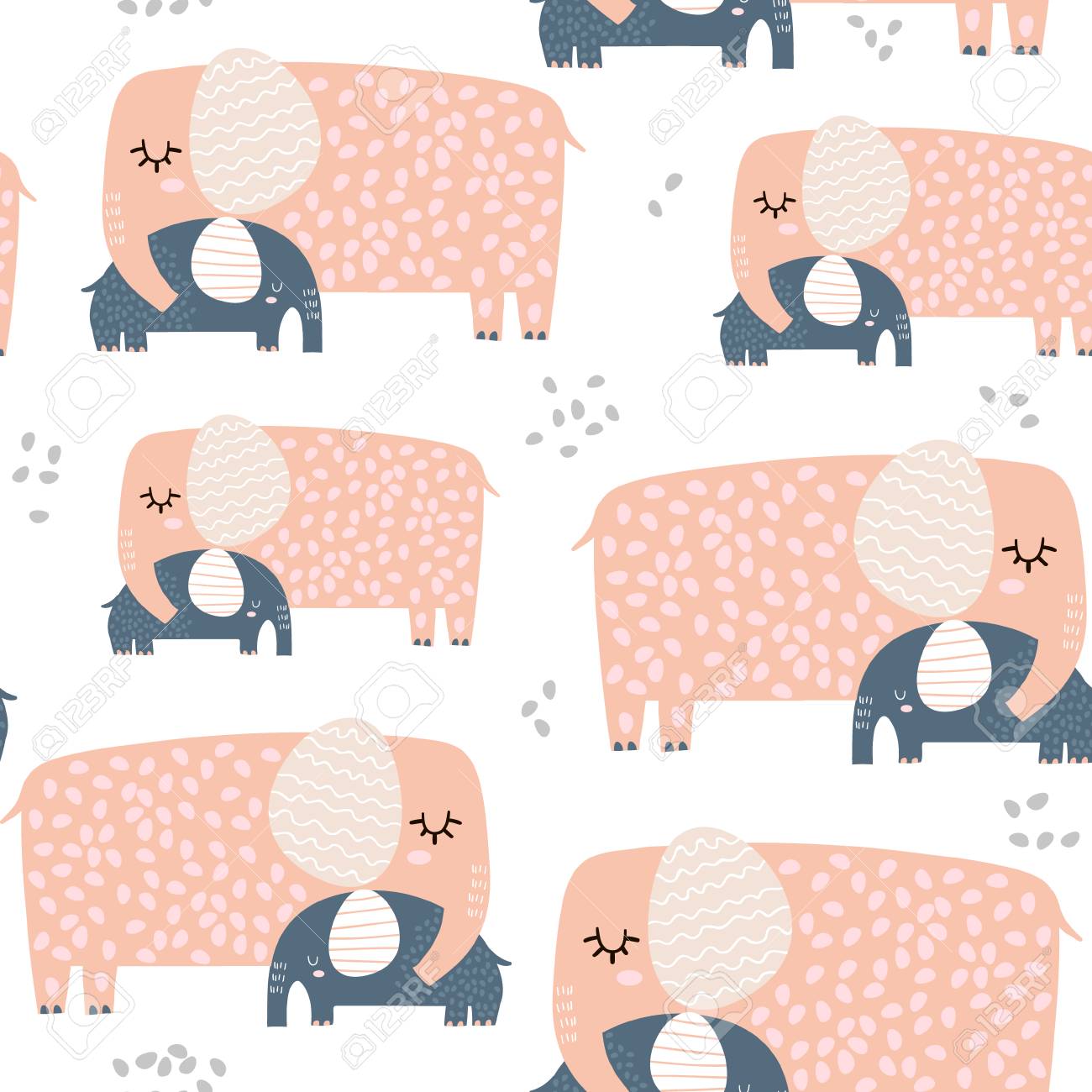 seamless pattern with cute mom and baby elephant creative childish