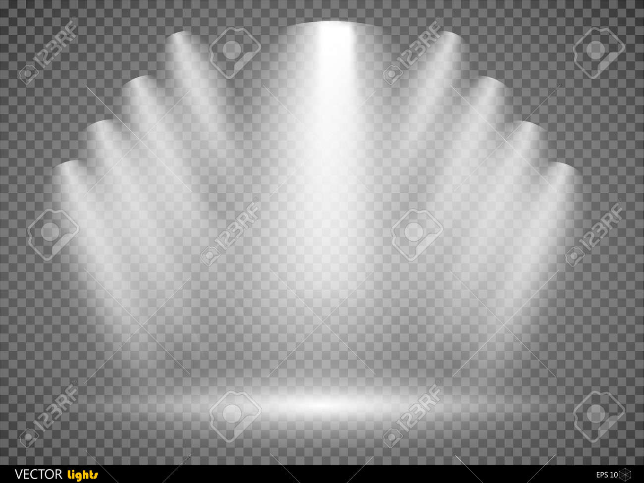 シーンの照明下 暗い背景にチェック柄の透明効果と上から スポット ライトで明るく照明します のイラスト素材 ベクタ Image