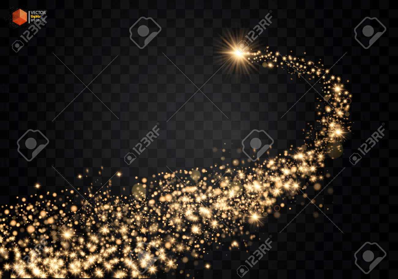 Cosmic glittering wave. Gold glittering stars dust trail sparkling particles on transparent background. Space comet tail. EPS 10 vector - 88856679 Cosmic glittering wave. Gold glittering stars dust trail sparkling particles on transparent background. Space comet tail. EPS 10 vector - 88856679