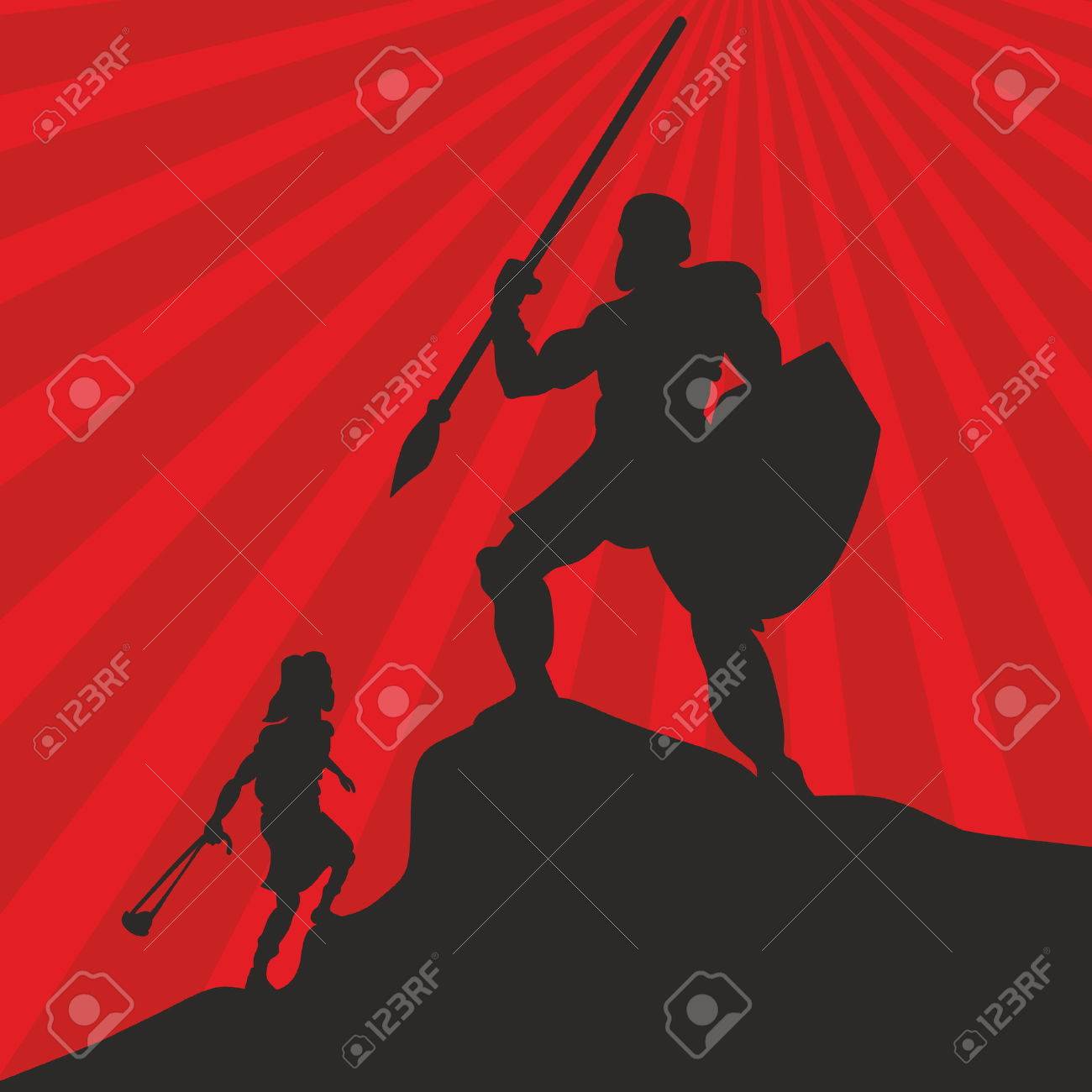 David and Goliath. Silhouette, hand drawn - 46944520 David and Goliath. Silhouette, hand drawn - 46944520