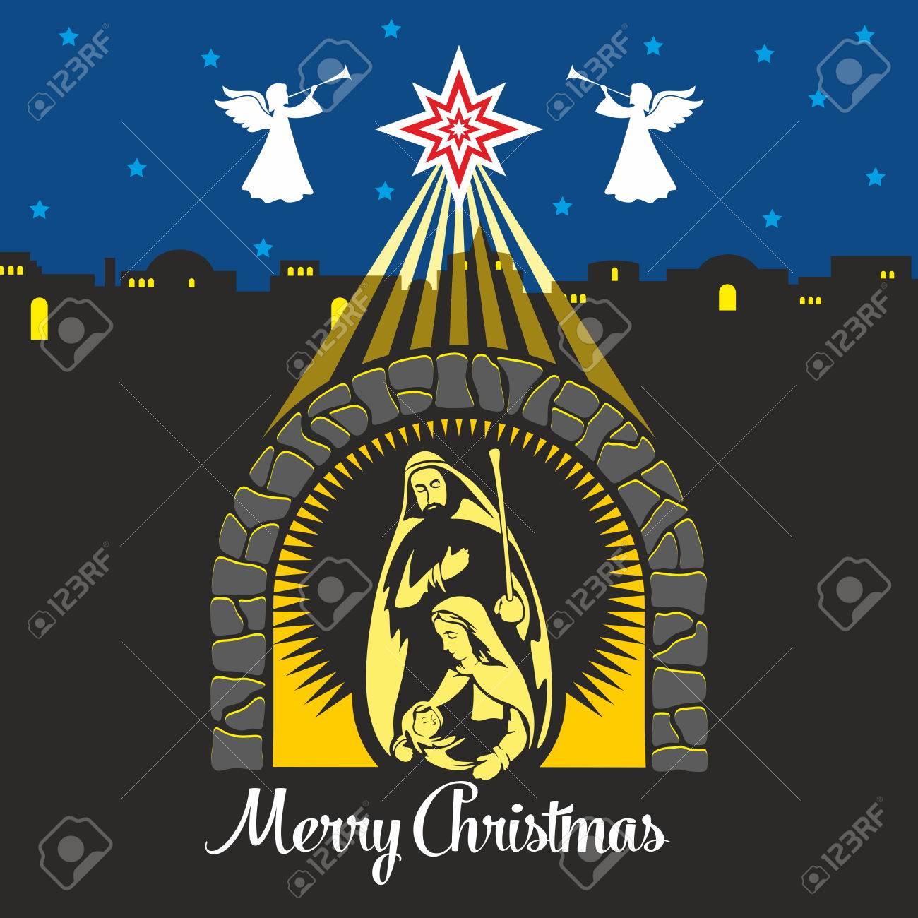 Immagini Nativita Natale.Vettoriale Scena Della Nativita Natale Maria Giuseppe E Gesu Piccola Notte Di Betlemme Image 50502949