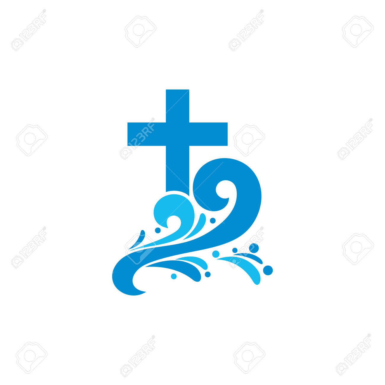 Logo church. Christian symbols. Cross and waves. Jesus - the source of living water. - 55152083 Logo church. Christian symbols. Cross and waves. Jesus - the source of living water. - 55152083