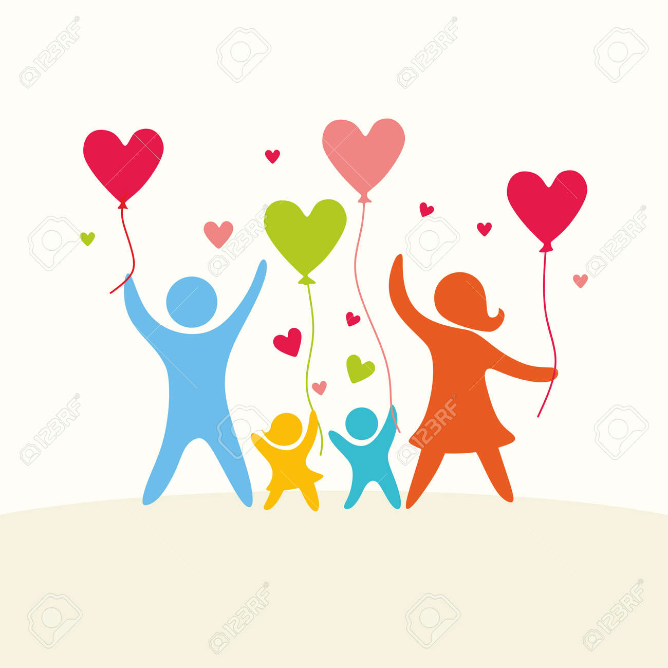 A happy family. Multicolored figures, loving family members. Parents: Mom, Dad, kids. Logo, icon, sign. - 57377460 A happy family. Multicolored figures, loving family members. Parents: Mom, Dad, kids. Logo, icon, sign. - 57377460