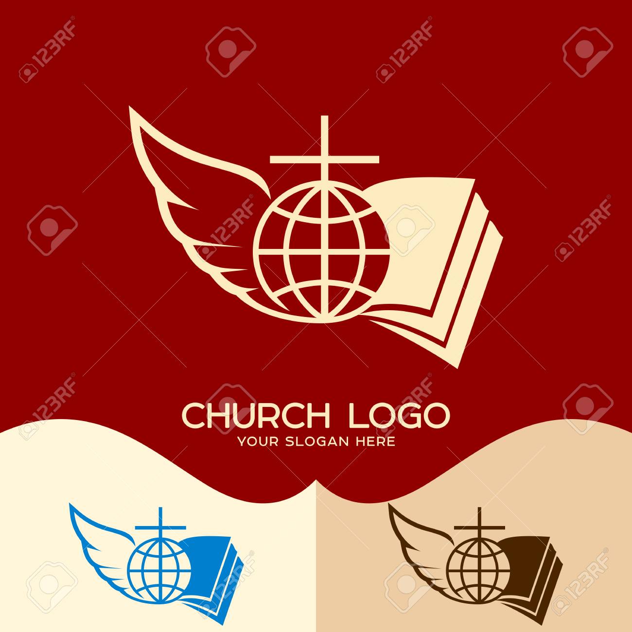Church Logo Cristian Symbols Cross Of Jesus Open Bible Globe