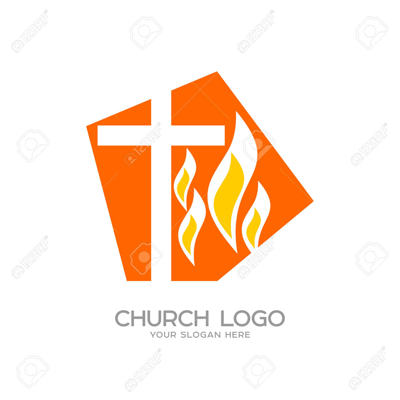 Logotipo Da Igreja Simbolos Cristaos A Cruz De Jesus E A Chama Do Espirito Santo Ilustraciones Vectoriales Clip Art Vectorizado Libre De Derechos Image 89723800