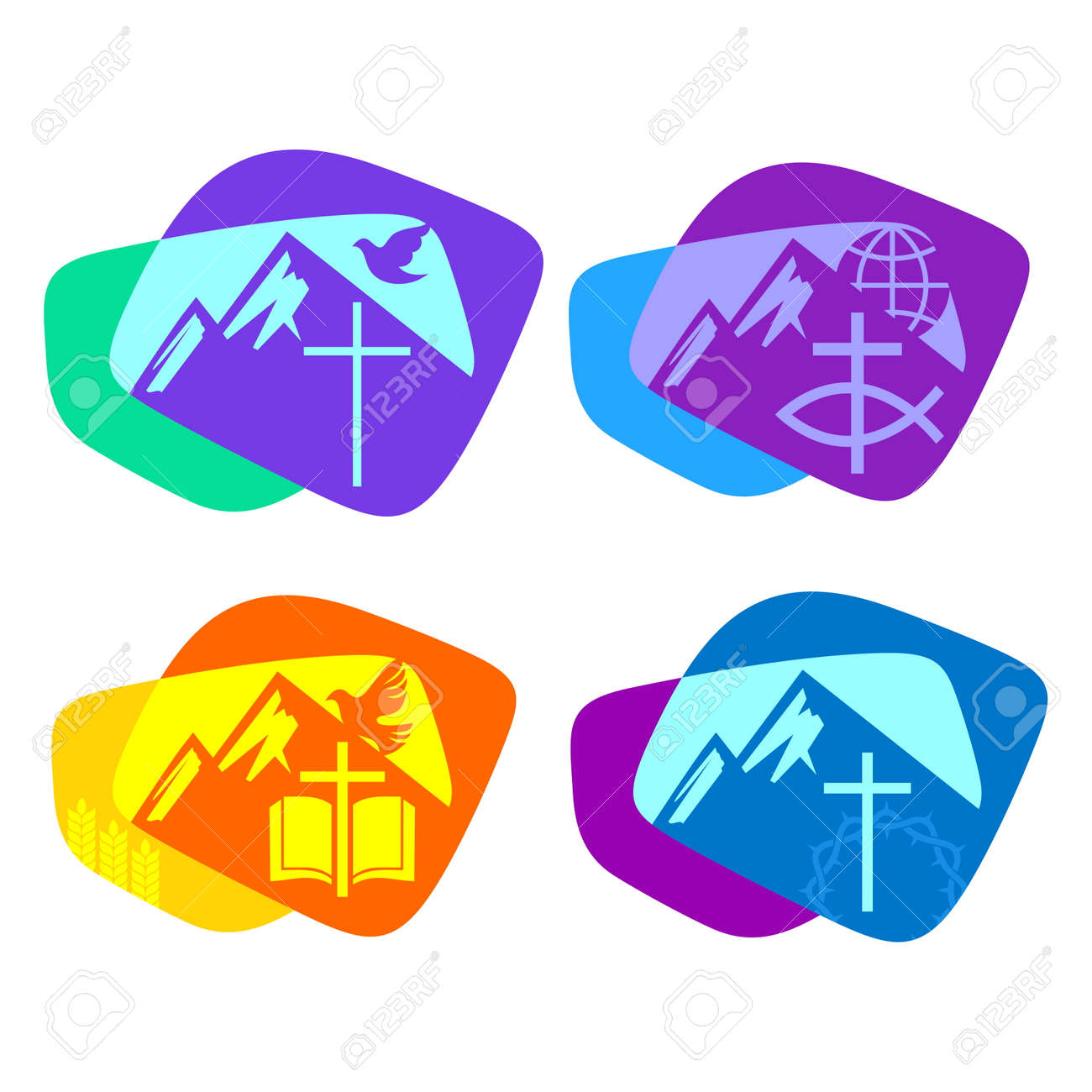 A Set Of Bright Colored Christian Logos For The Church Ministry