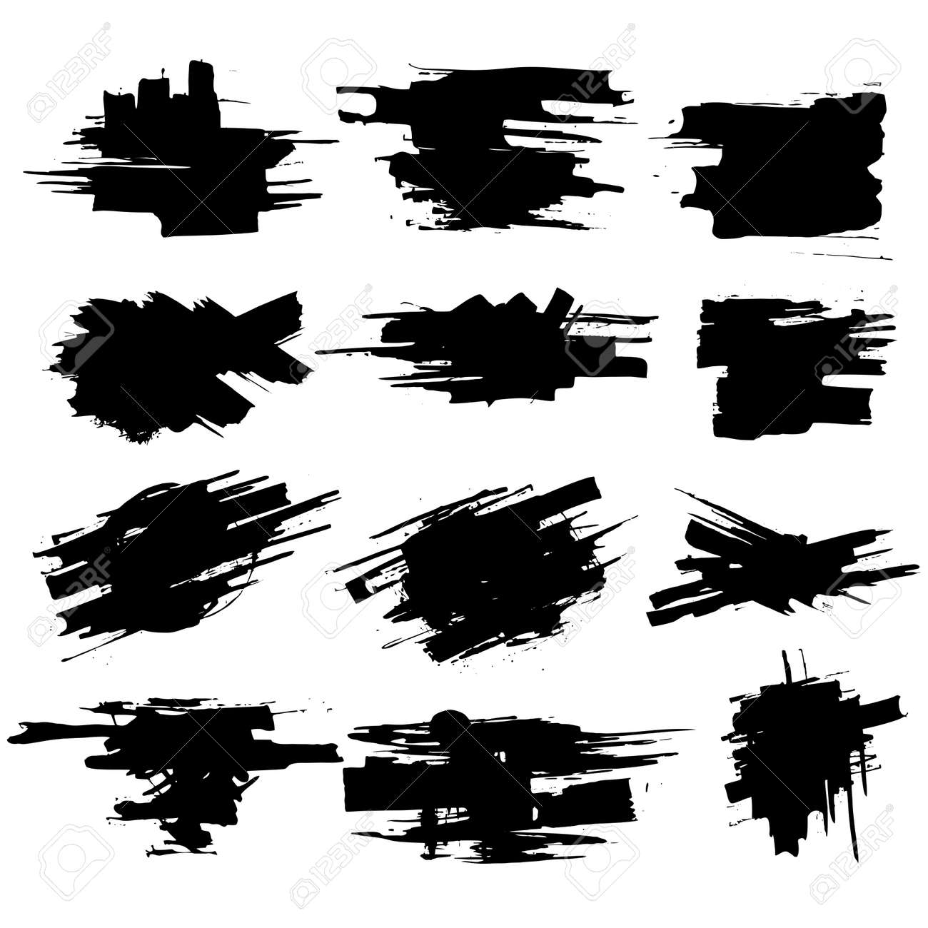 Collection of smears with black paint, strokes, brush strokes, stains and splashes, dirty lines, rough textures. Elements of artistic design. - 107136311 Collection of smears with black paint, strokes, brush strokes, stains and splashes, dirty lines, rough textures. Elements of artistic design. - 107136311