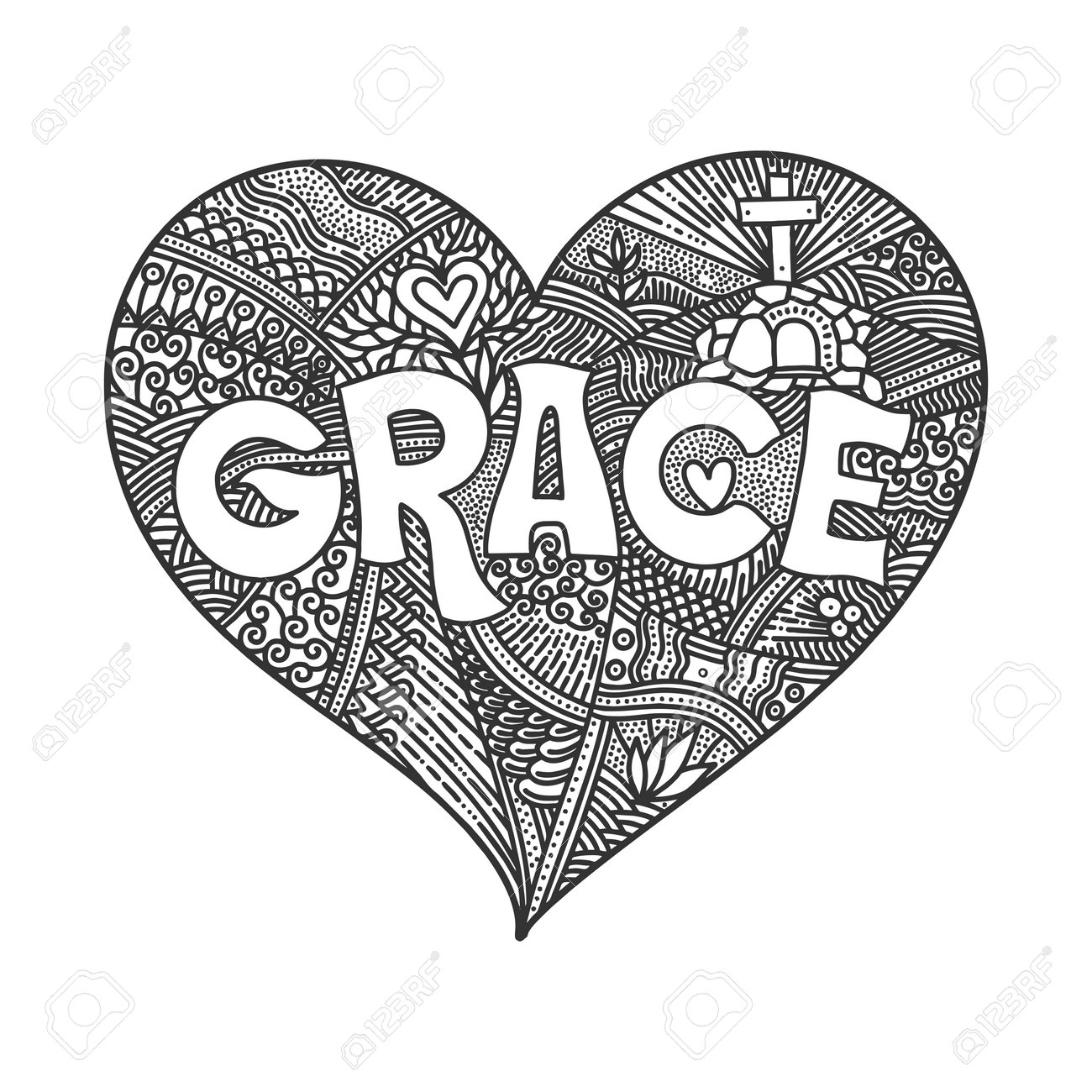 Christian Illustration In A Doodle Style. The Word Grace, A Description Of God's  Grace And Salvation. The Heart Is A Symbol Of God's Love. Royalty Free SVG,  Cliparts, Vectors, and Stock Illustration.
