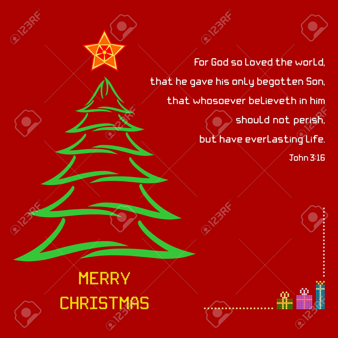 Christmas Holy Bible Verse John 3 16 A Christmas Greeting With Brush Stroke Tree And Colorful