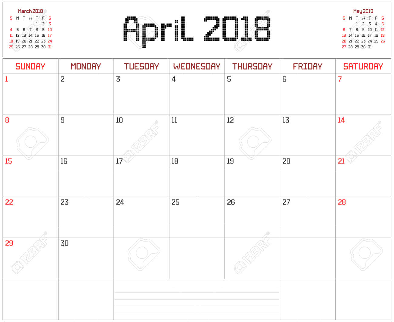 calendar 2018 april
