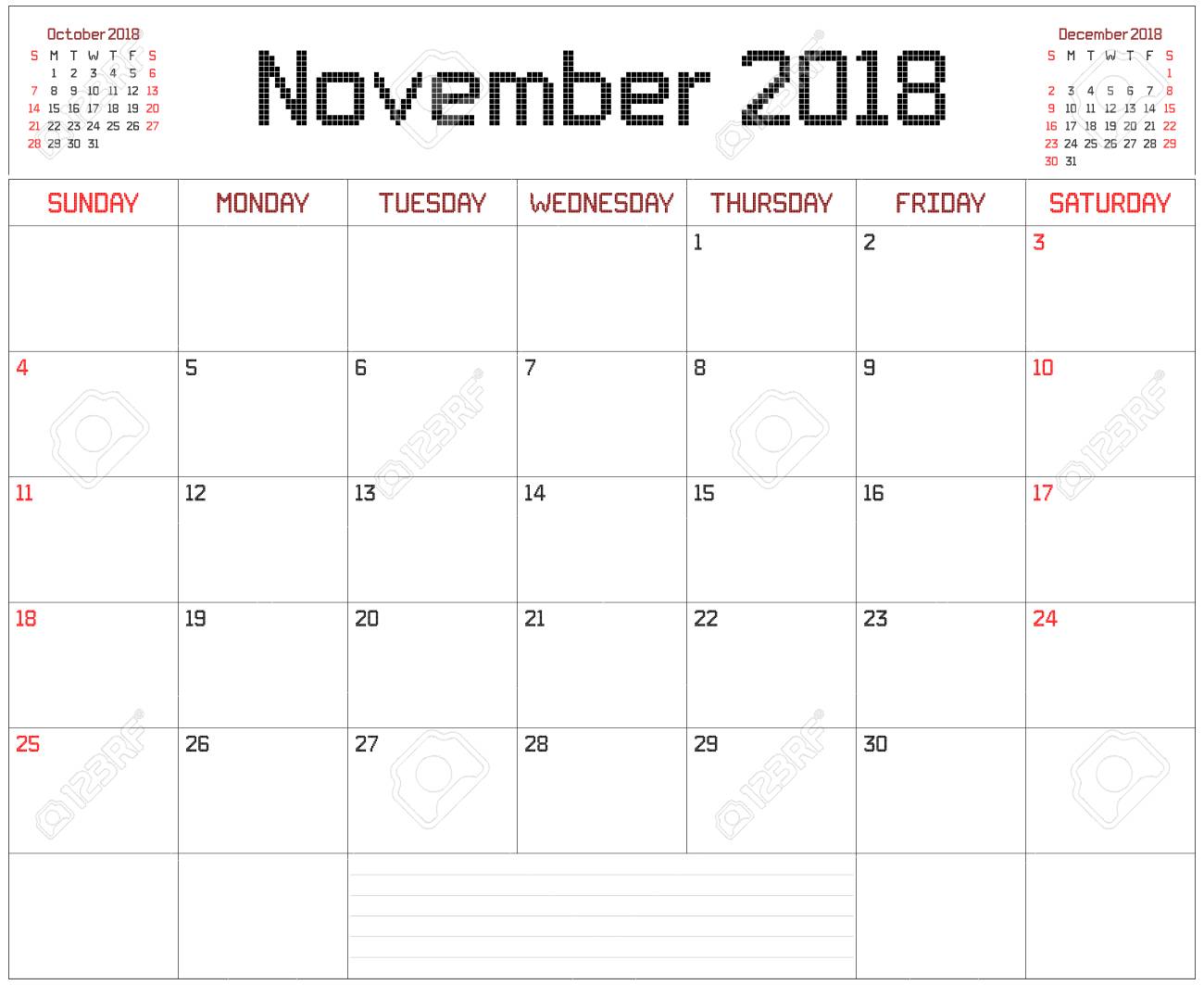 18 年 11 月プランナー 白地 18 年 11 月のカレンダー プランナー 正方形ピクセル スタイルが使用されます のイラスト素材 ベクタ Image 18 年 11 月プランナー 白地 18 年 11 月のカレンダー プランナー 正方形ピクセル スタイルが使用されます のイラスト素材 ベクタ Image