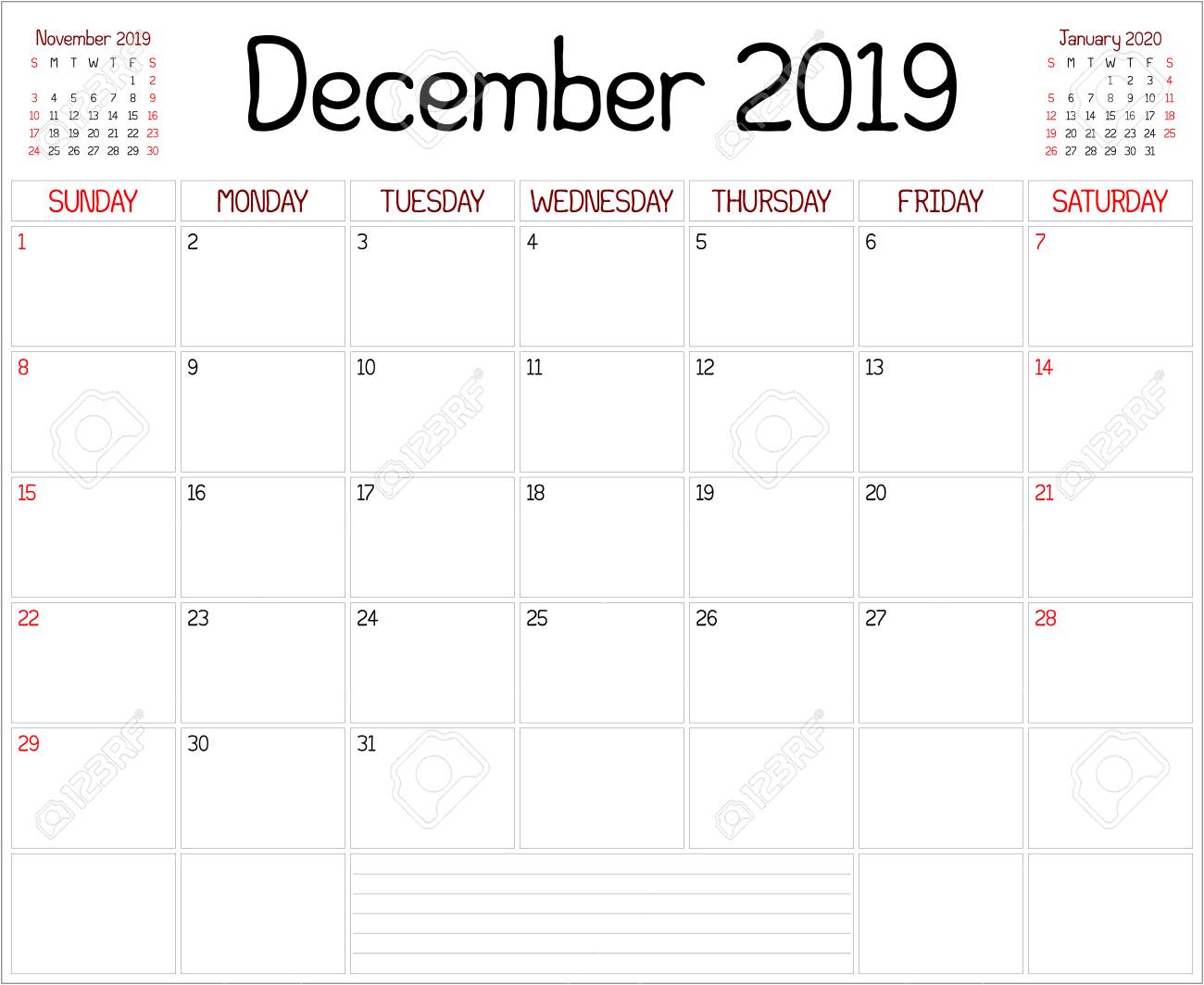 Year 19 December Planner A Monthly Planner Calendar For December 19 On White A Custom Handwritten Style Is Used Royalty Free Cliparts Vectors And Stock Illustration Image