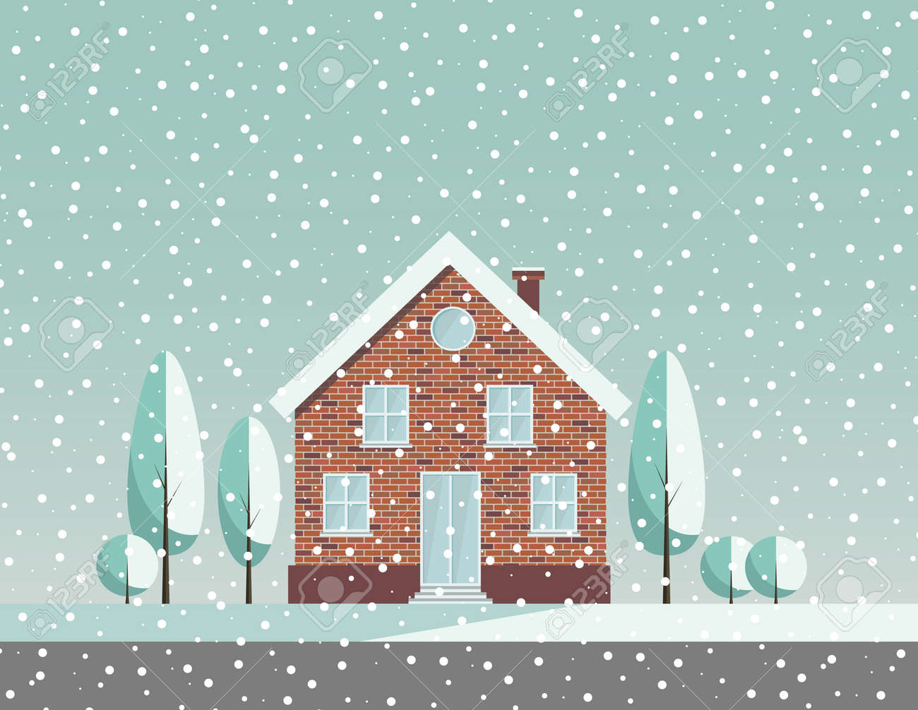 雪に覆われた田舎の冬景色のイラスト素材 ベクタ Image 雪に覆われた田舎の冬景色のイラスト素材 ベクタ Image