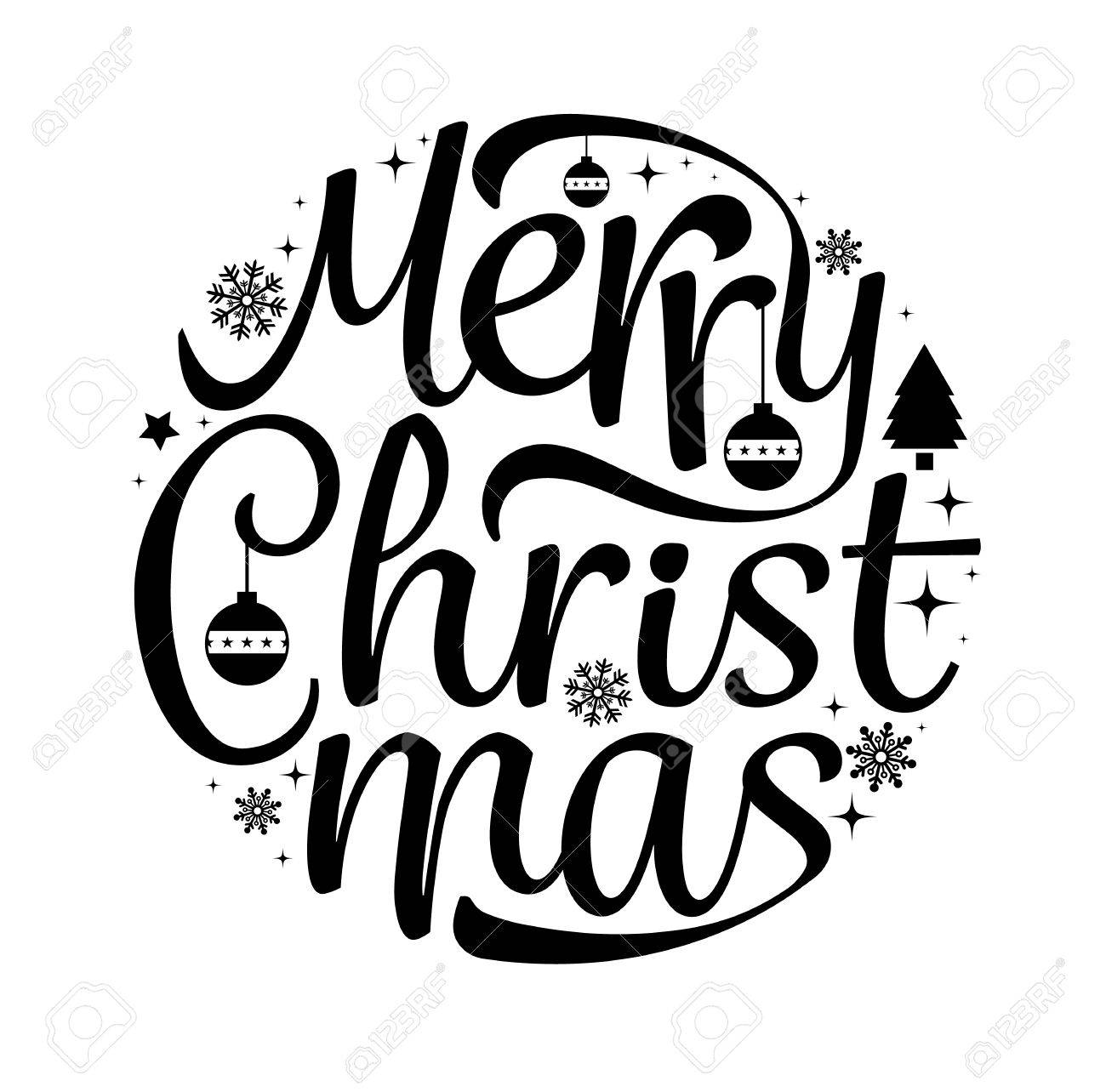 Merry Christmas text free hand design isolated on white background. Vector illustration. - 65656634 Merry Christmas text free hand design isolated on white background. Vector illustration. - 65656634