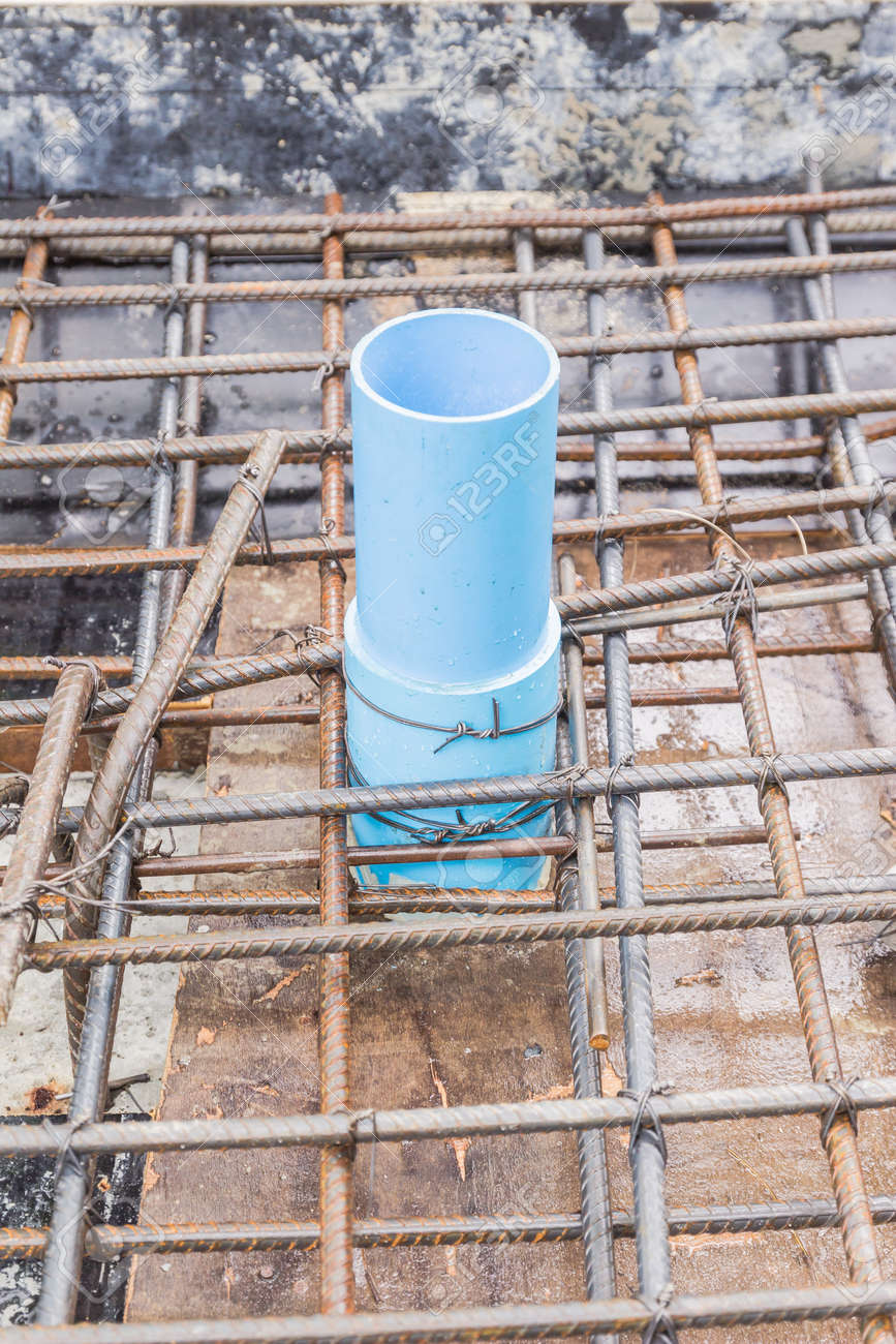 Construction Site Pvc Sleeve Installed In Reinforcement Bars Before Pouring Concrete Slab Stock Photo Picture And Royalty Free Image Image 40965083