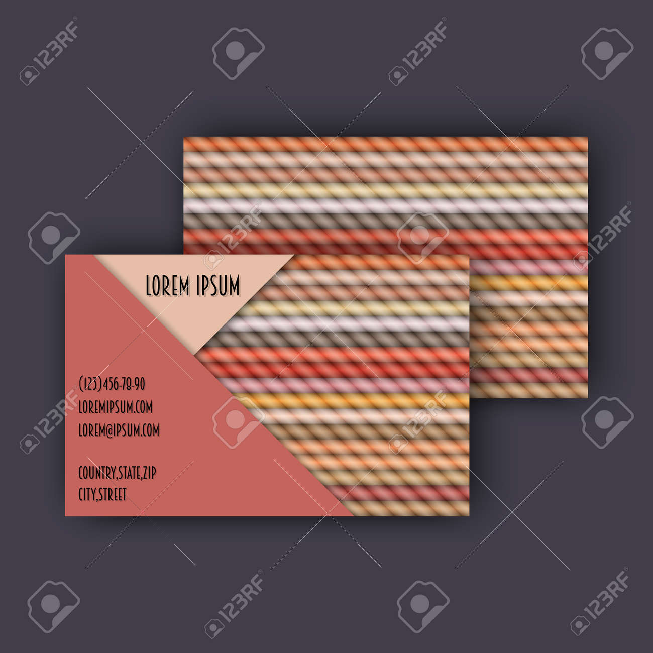 business card template with 3d paper colorful lines background