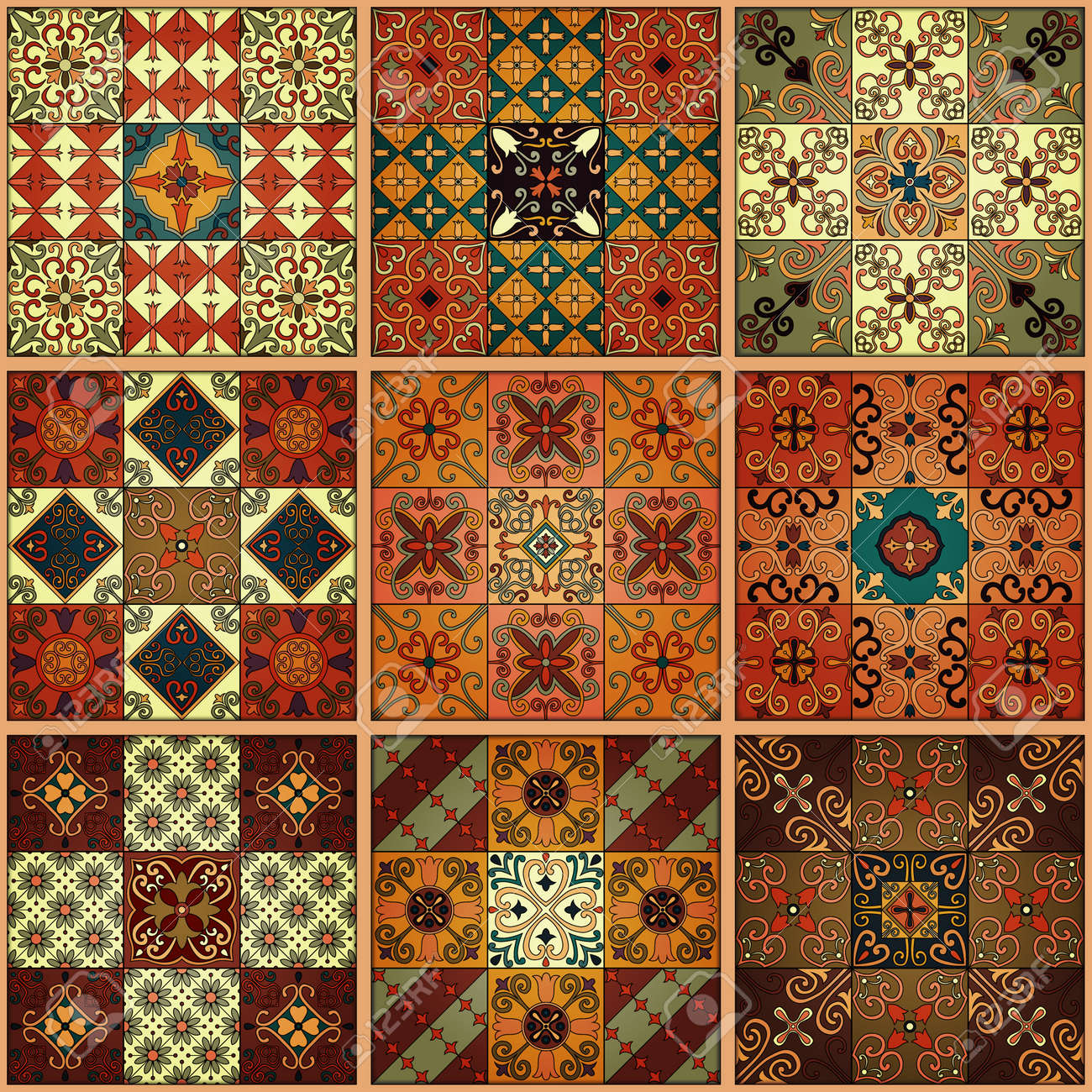 Seamless pattern with portuguese tiles in talavera style. Azulejo, moroccan, mexican ornaments - 80191870 Seamless pattern with portuguese tiles in talavera style. Azulejo, moroccan, mexican ornaments - 80191870