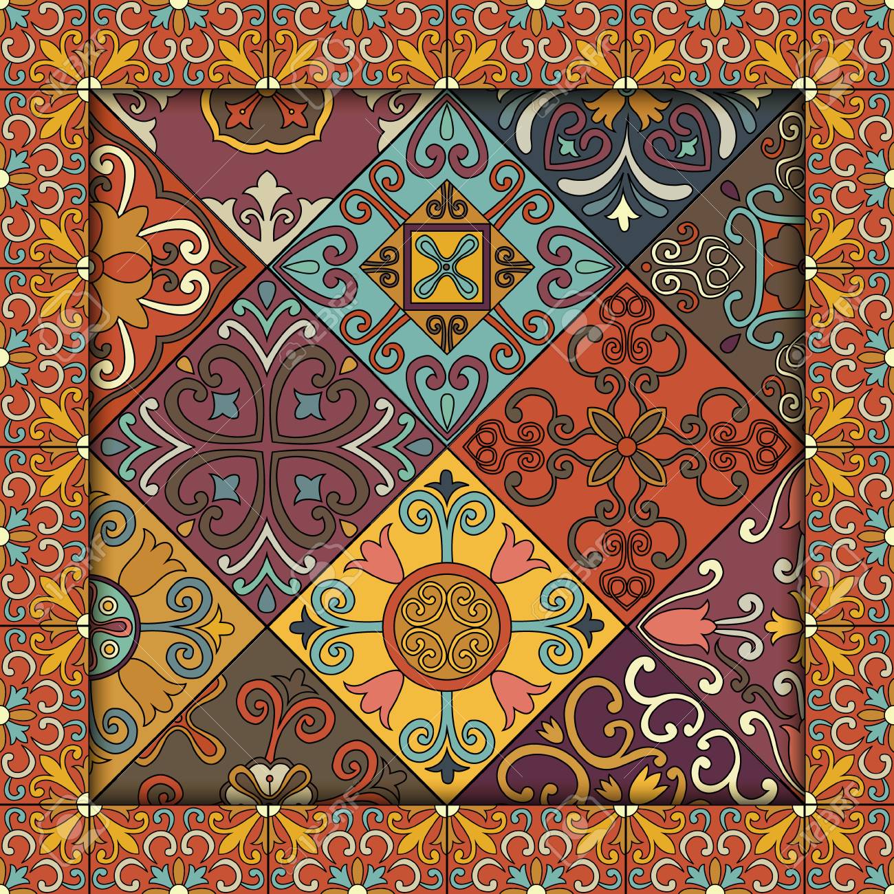 Seamless pattern with portuguese tiles in talavera style. Azulejo, moroccan, mexican ornaments - 83462690 Seamless pattern with portuguese tiles in talavera style. Azulejo, moroccan, mexican ornaments - 83462690