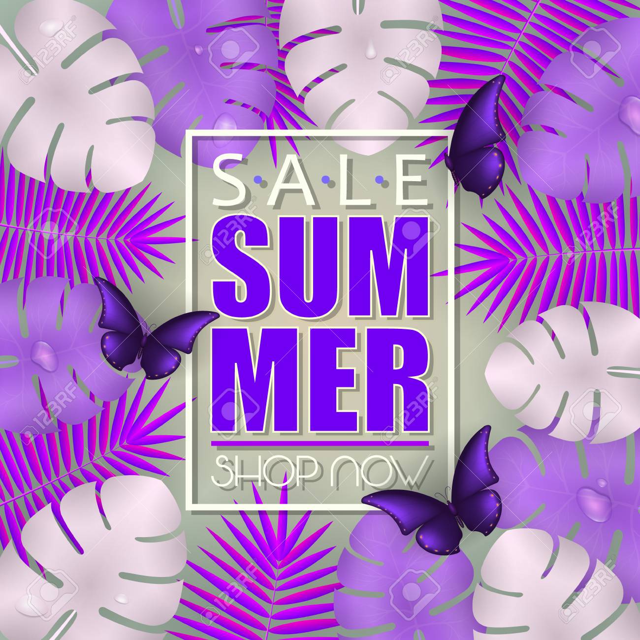 Tropical summer background with exotic neon bright colorful leaves with text space - 114806867 Tropical summer background with exotic neon bright colorful leaves with text space - 114806867