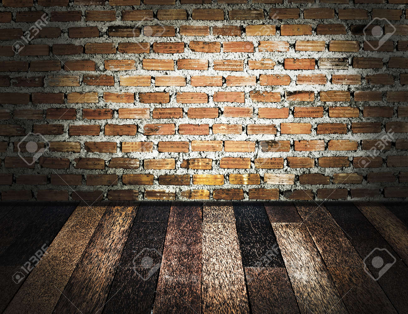 木製の床 レンガの壁 の写真素材 画像素材 Image