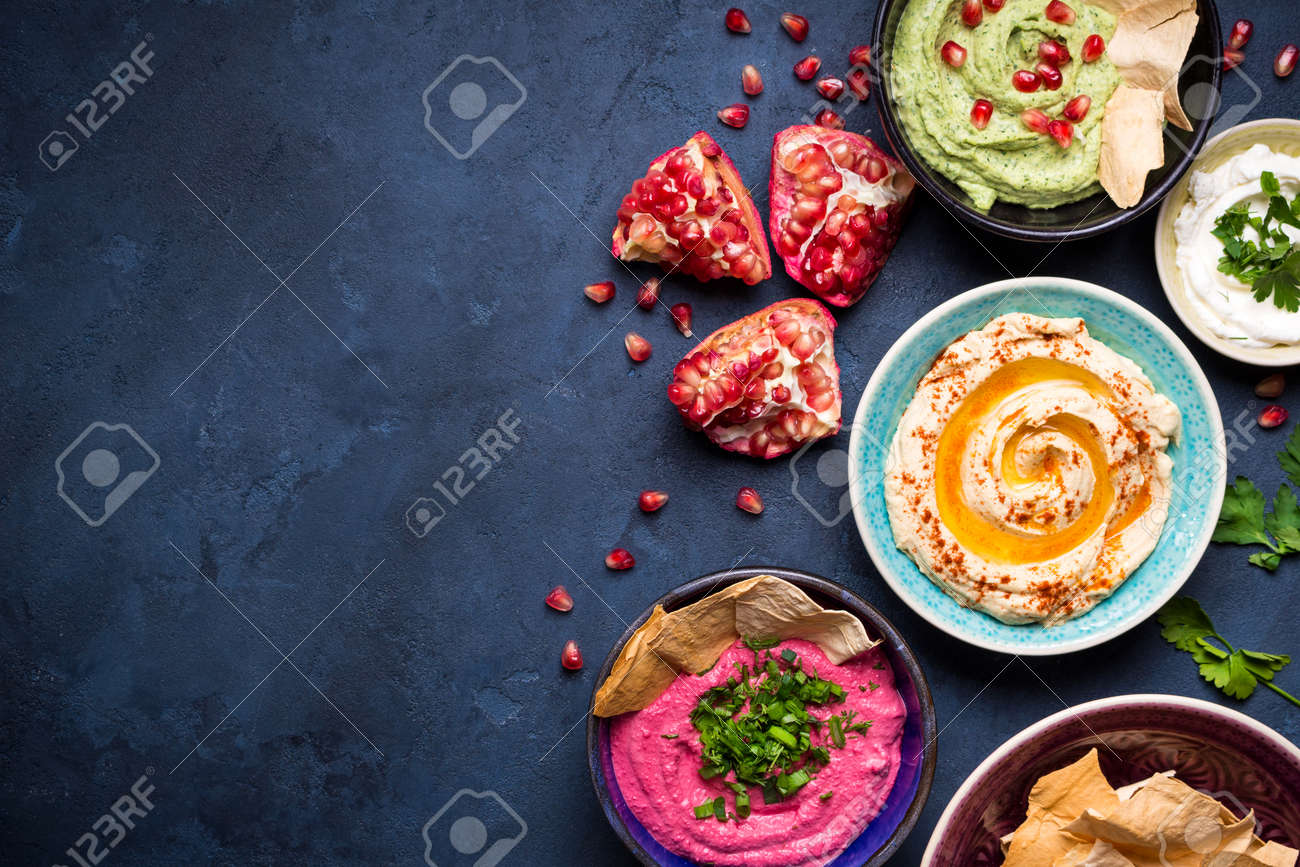 Fond De Bols Houmous Colore Differents Types De Trempettes