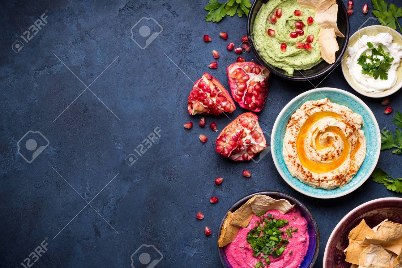 Fond De Bols Houmous Colore Differents Types De Trempettes
