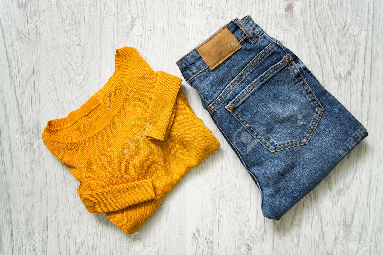 Sneakers Jean Jacket Mustard Sweatshirt Outfit Orange Sweater