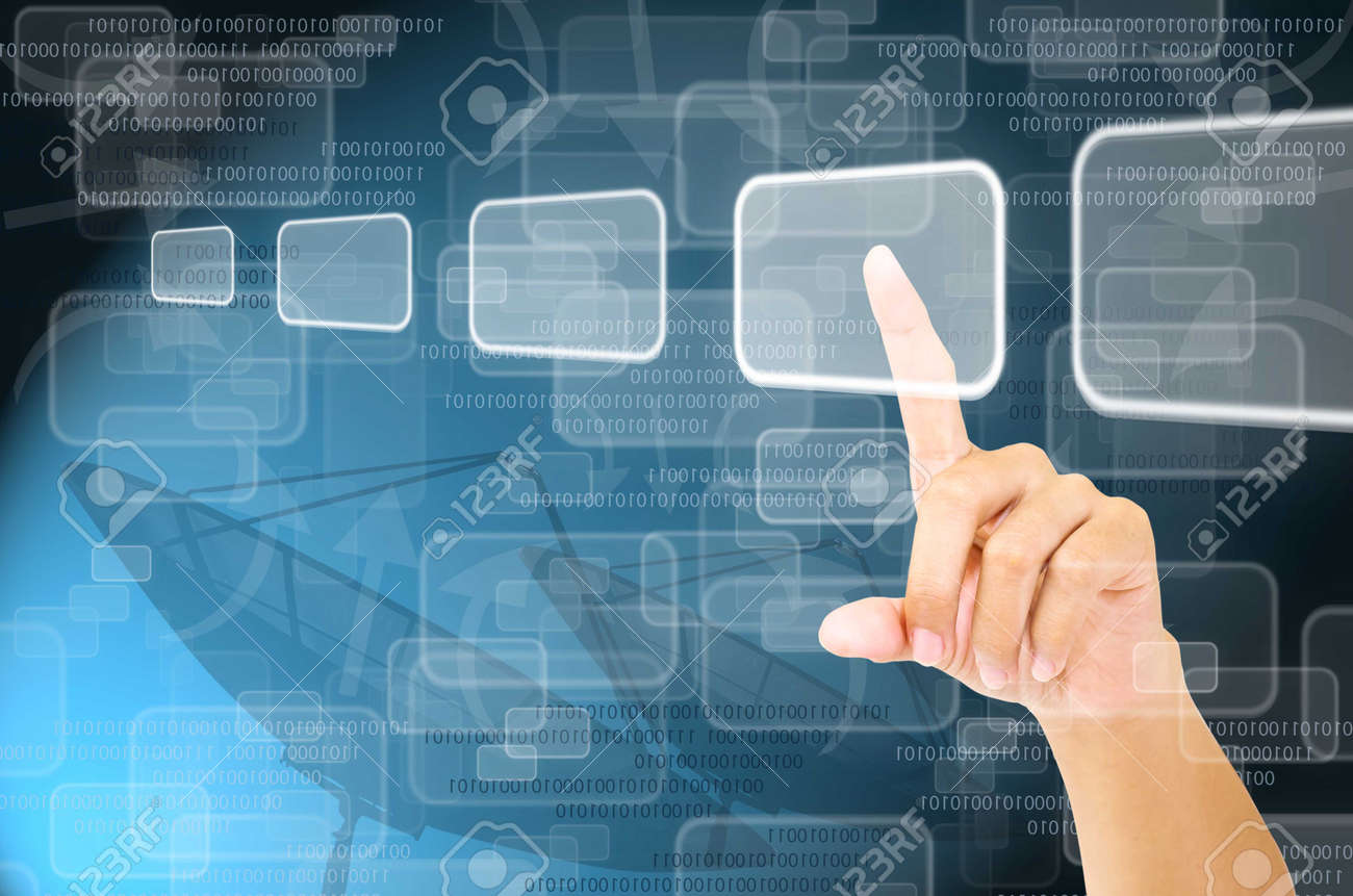 hand touching virtual screen