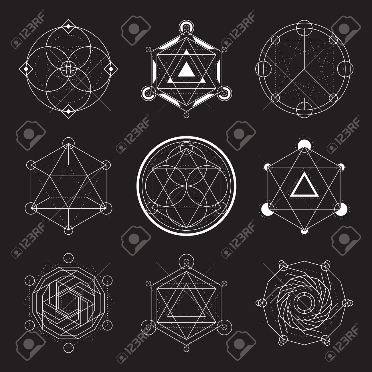 set of 6 geometrical elements sacred geometry graphic ロイヤリティ