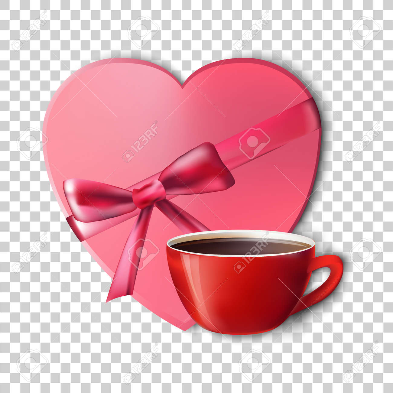 Cup And Box Of Chocolates On Transparent Background Vector