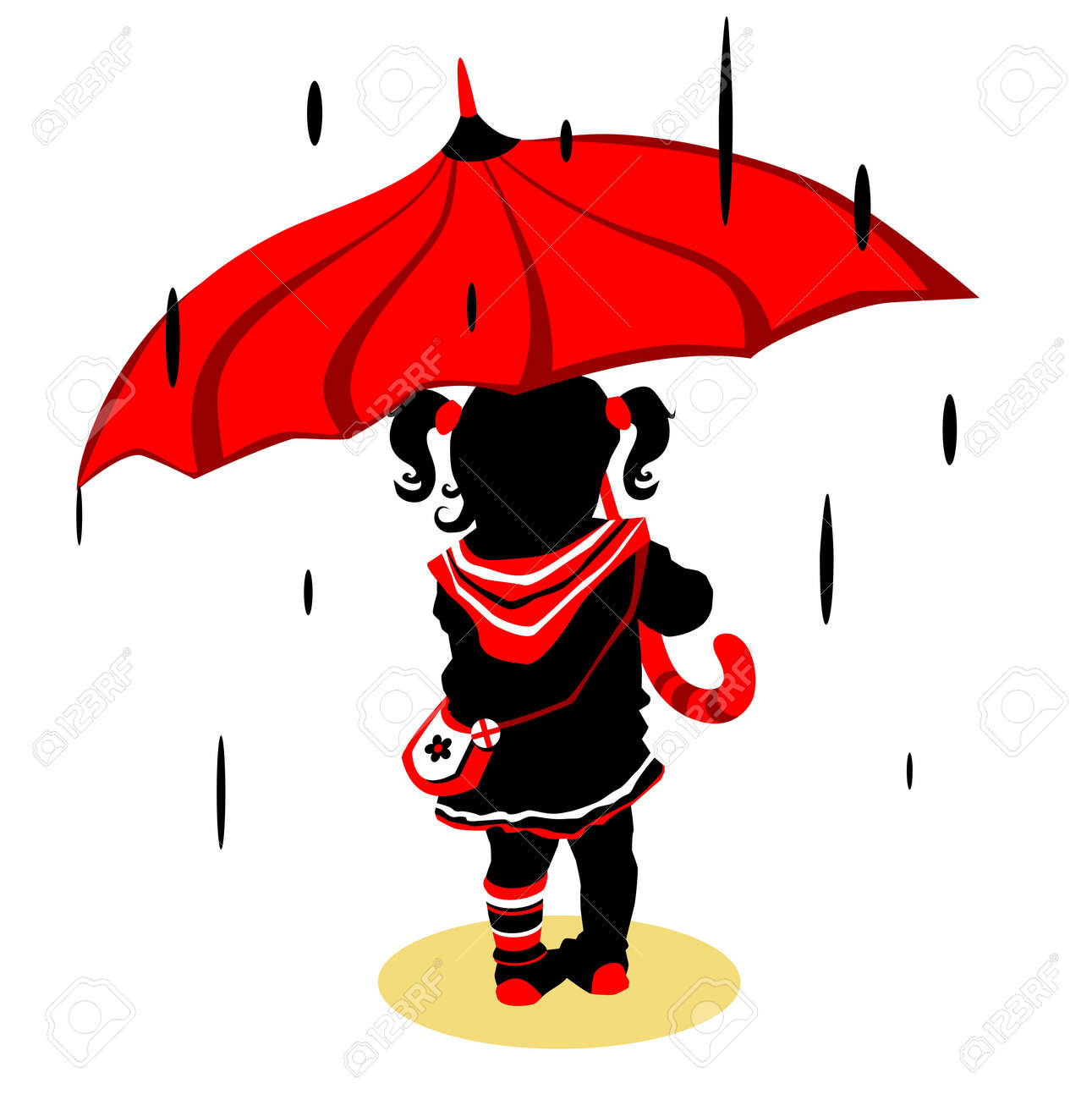 Funny Little Girl Walking Under The Rain Royalty Free Cliparts